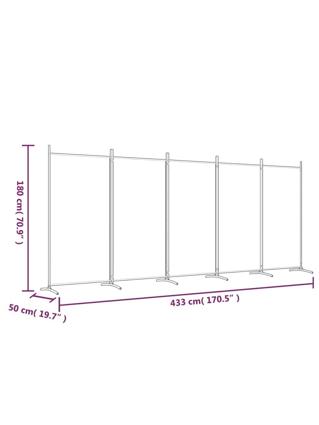 Room divider, 5 panels, brown, 433 × 180 cm, fabric 7
