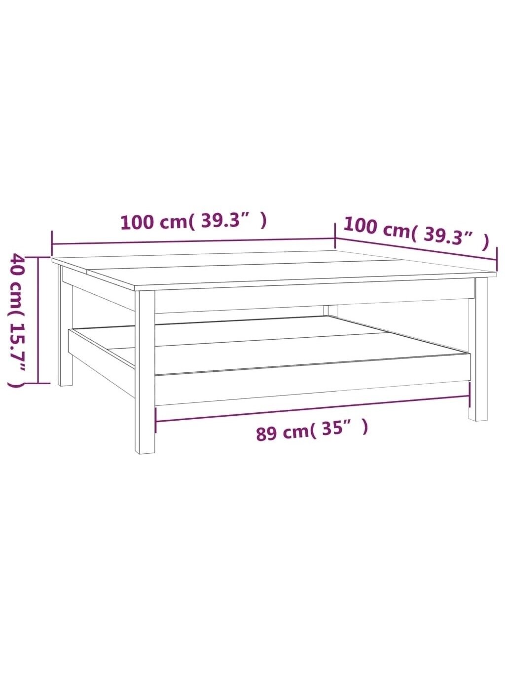 Coffee table, white, 100 × 100 × 40 cm, solid pine wood. 5