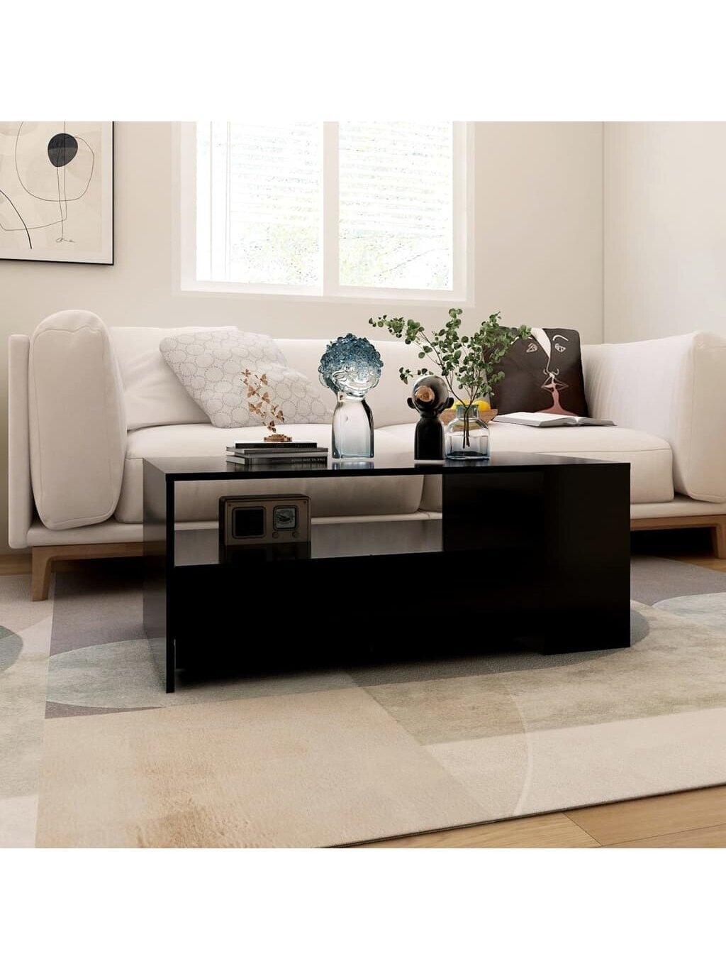 Coffee table, black color, 102 × 55 × 42 cm, engineered wood 4