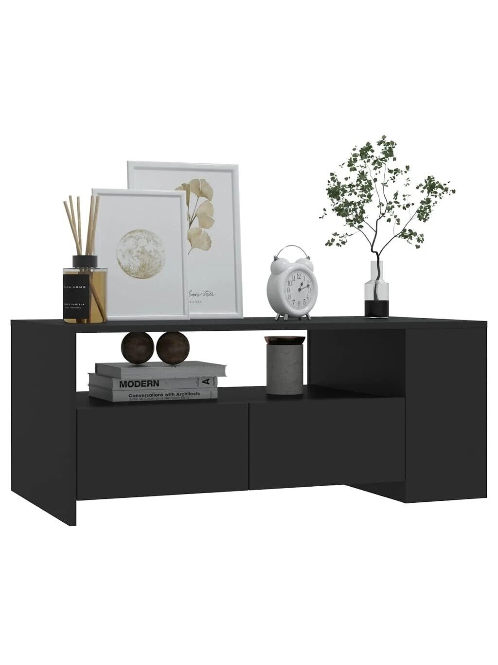 Coffee table, black color, 102 × 55 × 42 cm, engineered wood 5