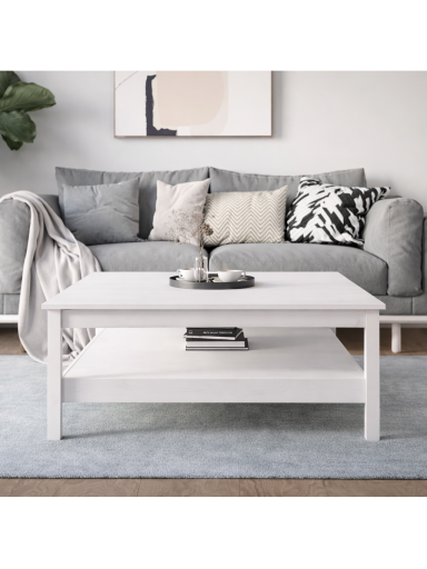 Diivanilaud, valge, 100 × 100 × 40 cm, täispuidust mänd.