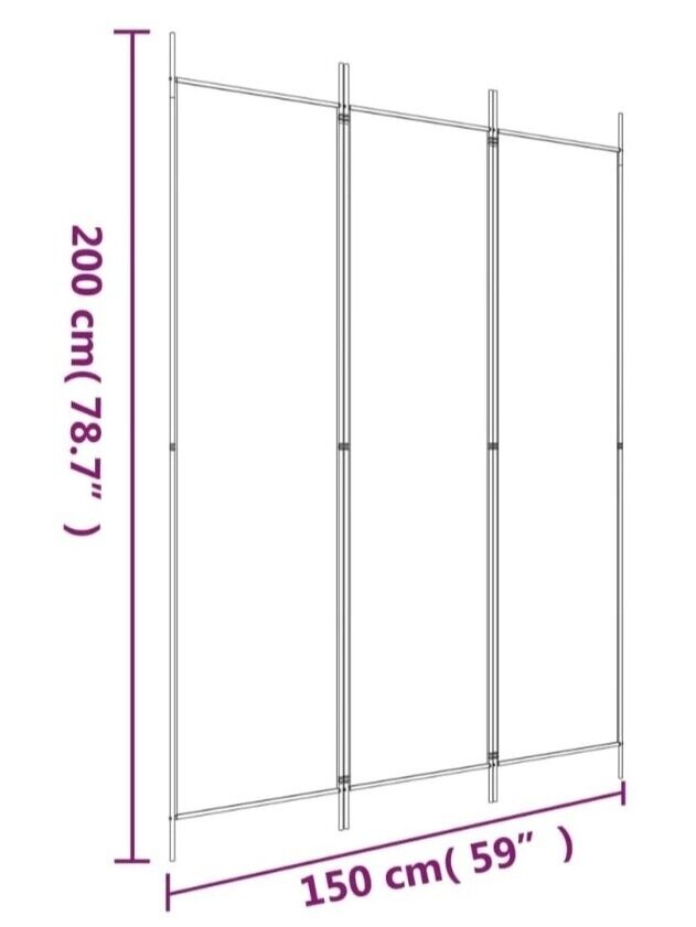 Telpas starpsiena, 3 daļas, melna, 150 × 200 cm, audums 7