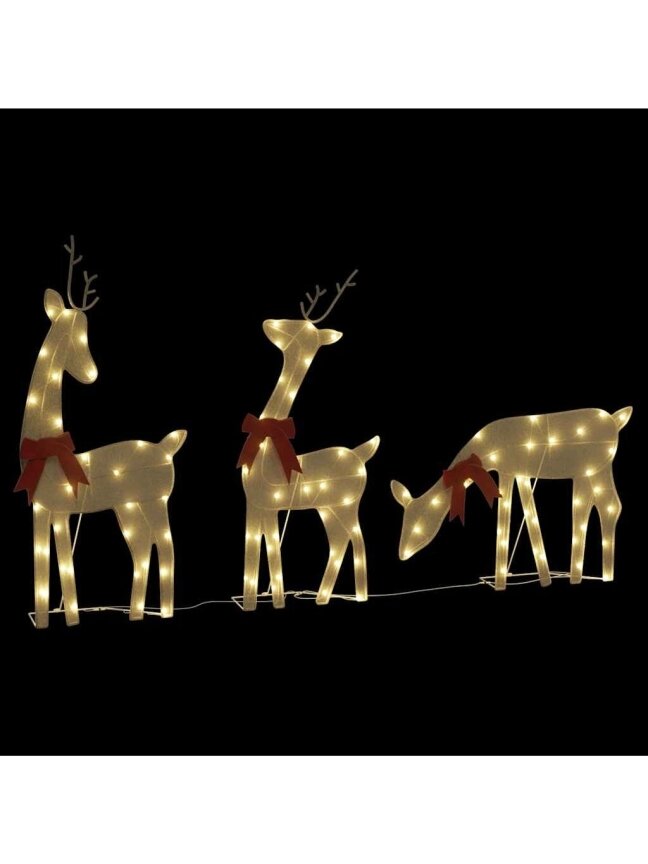 Christmas Reindeer Decoration Set, 3 pcs, 90 Warm White LEDs.
