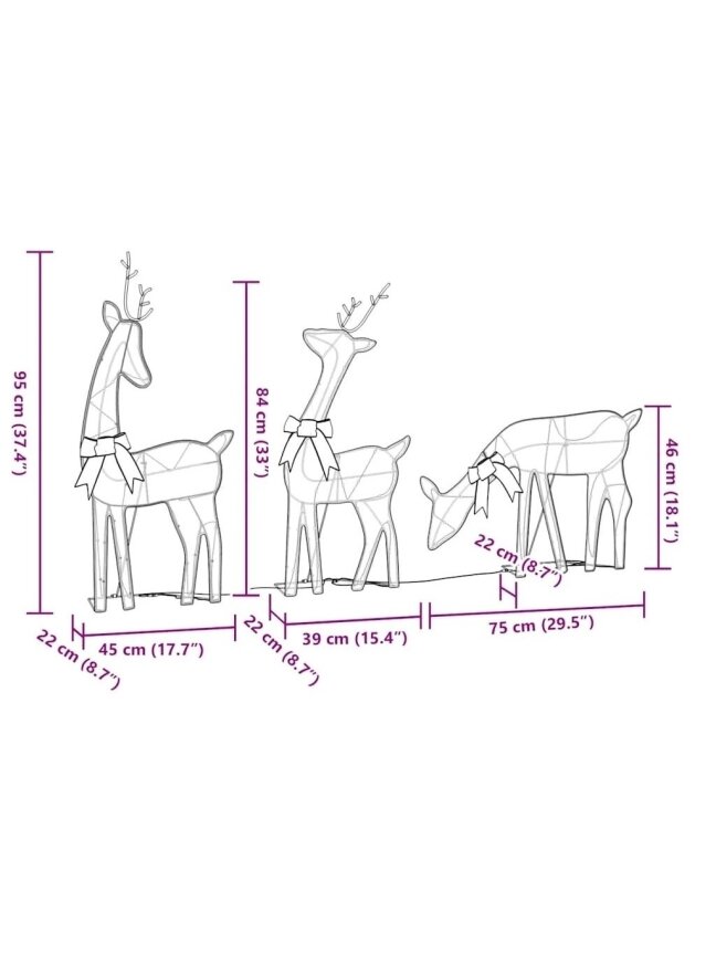 Christmas Reindeer Decoration Set, 3 pcs, 90 Warm White LEDs. 5