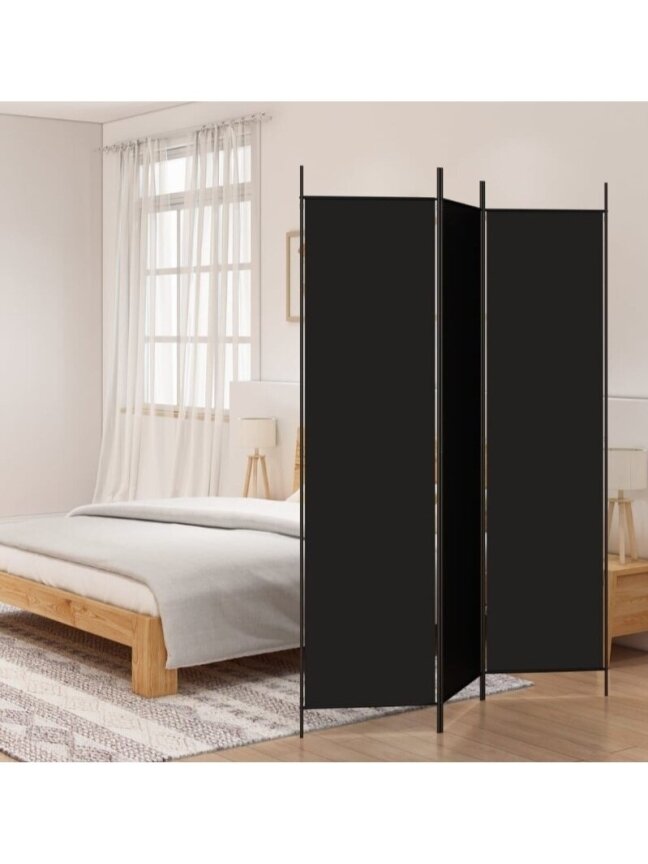 Telpas starpsiena, 3 daļas, melna, 150 × 200 cm, audums