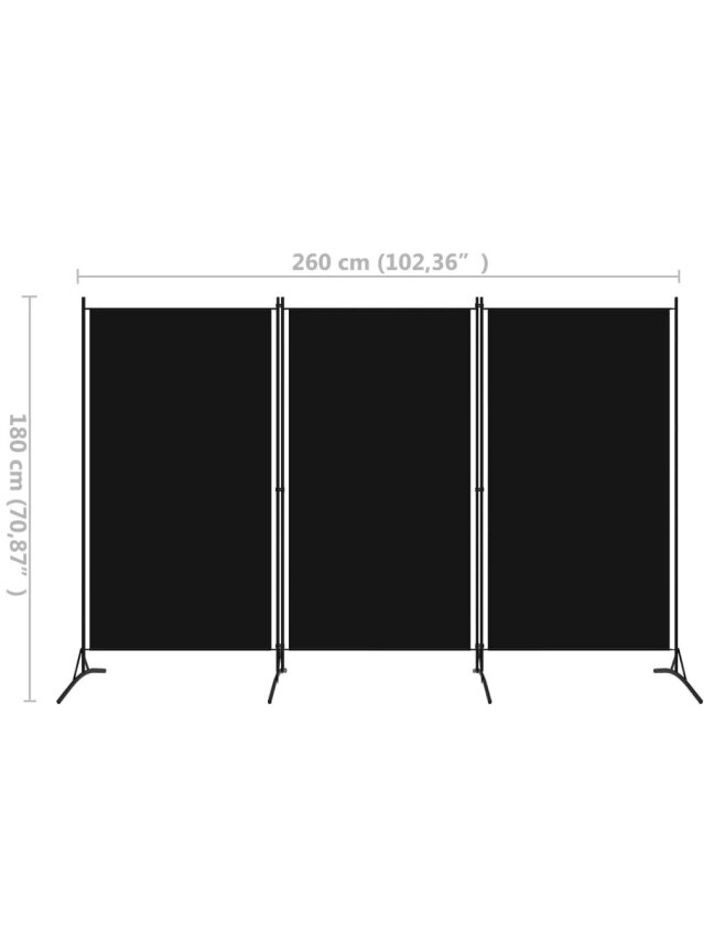 Room divider, 3-panel, black, 260×180 cm 4