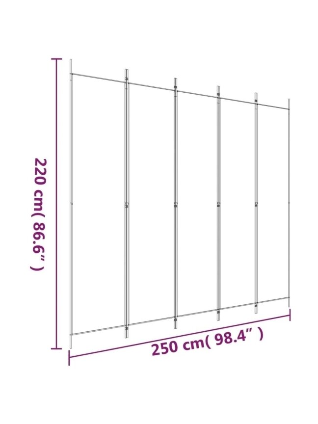 Telpas starpsiena, 5 daļas, melna, 250x220 cm, audums 7