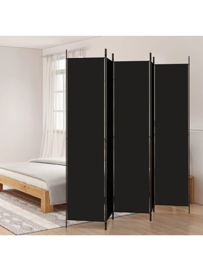 Telpas starpsiena, 5 daļas, melna, 250x220 cm, audums