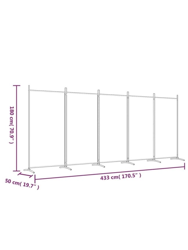 Room divider, 5 panels, brown, 433 × 180 cm, fabric 7