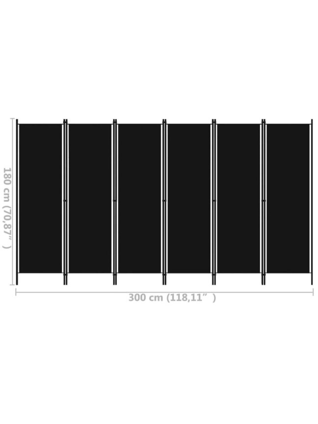 Room divider, 6 panels, black, 300 × 180 cm 5