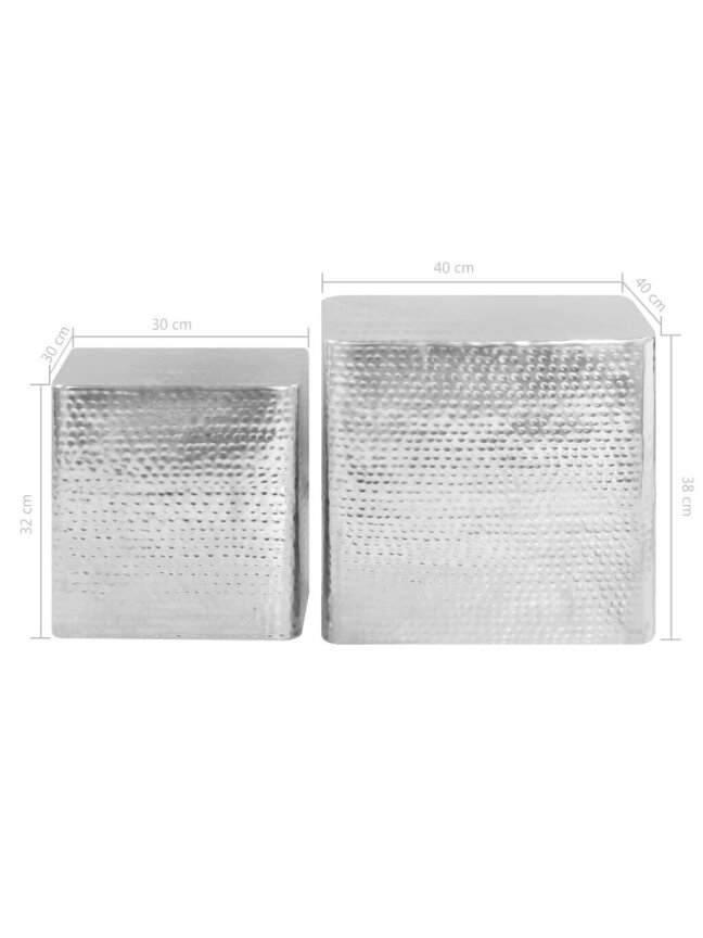 Stoliki kawowe, 2 szt., w kolorze srebrnym, aluminium, ręcznie wykonane 7