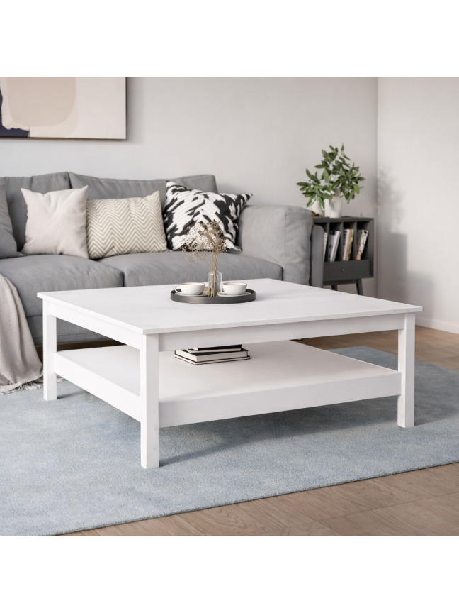 Coffee table, white, 100 × 100 × 40 cm, solid pine wood.