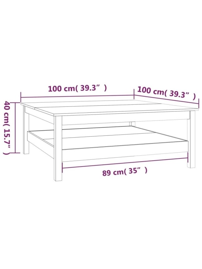 Coffee table, white, 100 × 100 × 40 cm, solid pine wood. 5