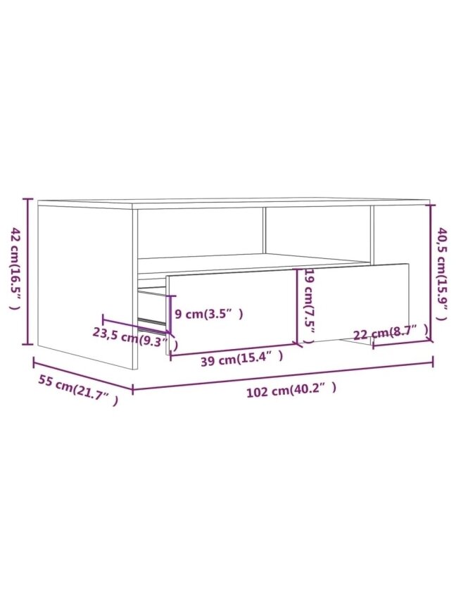 Coffee table, black color, 102 × 55 × 42 cm, engineered wood 7