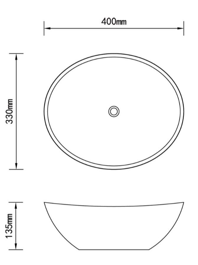 Ceramic Washbasin, Oval Sink, White, 40 × 33 cm 5