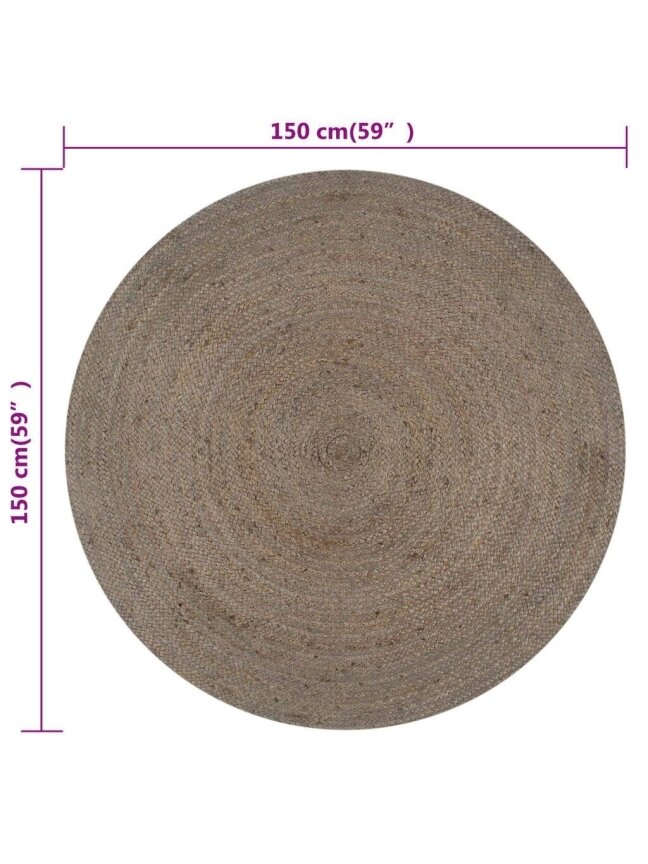 Paklājs, pelēks, 150 cm, džutas, apaļš, rokām darināts 5