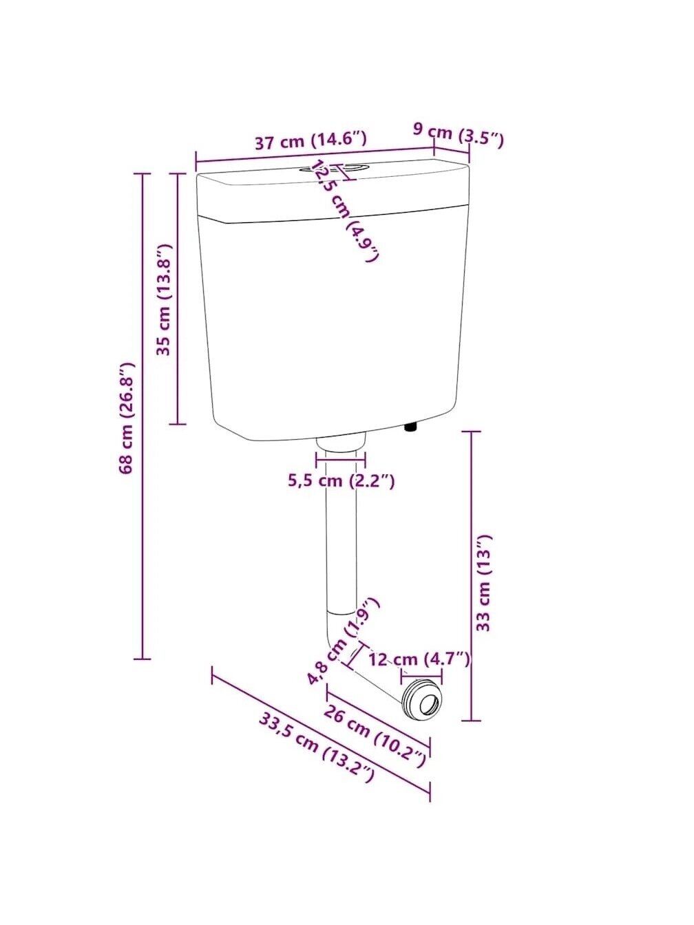 Toilet cistern with bottom water inlet, gray, 3/6 L 9