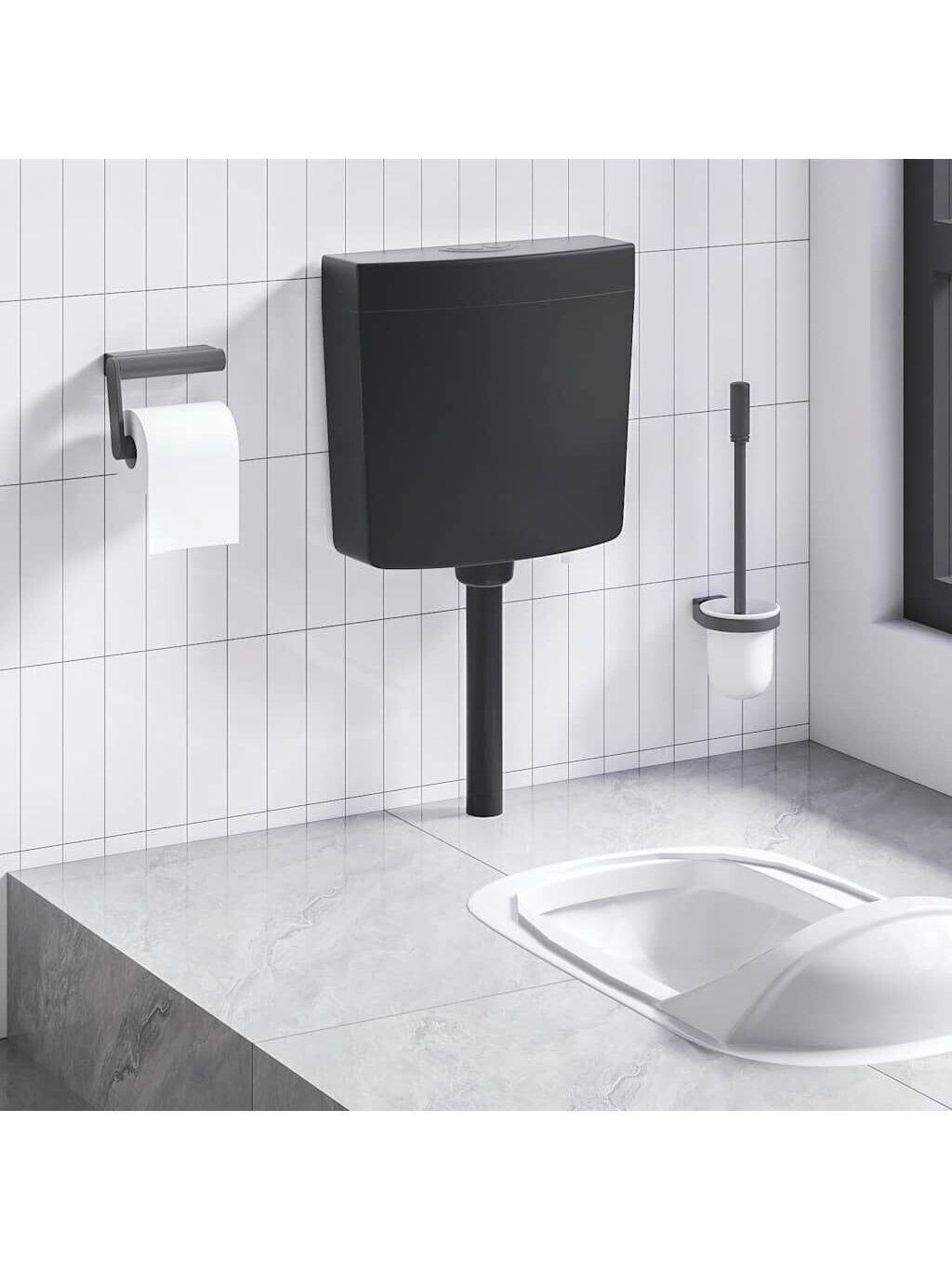 Toilet cistern with bottom water inlet, black, 3/6 L