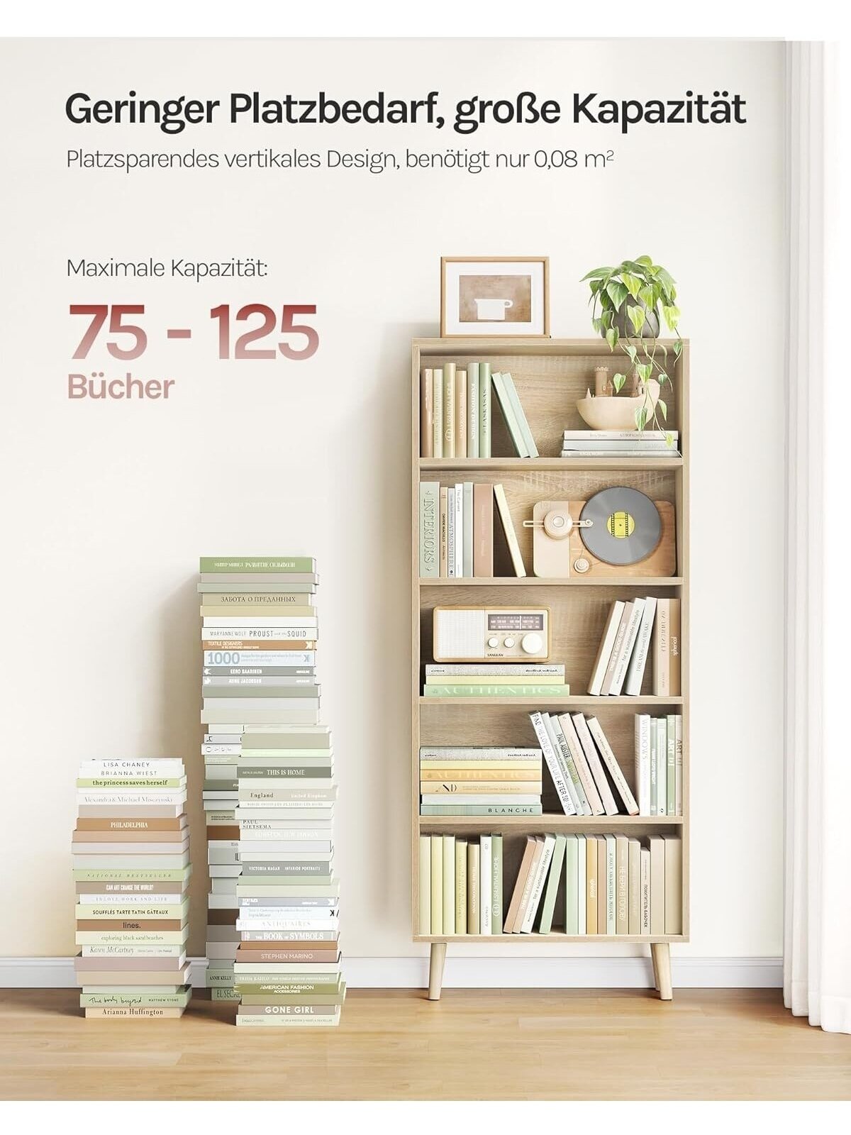 Bookshelf with 5 compartments, freestanding storage shelf for items and documents, 60 x 144 x 24 cm. 3 Bookshelf with 5 compartments, freestanding storage shelf for items and documents, 60 x 144 x 24 cm. 3
