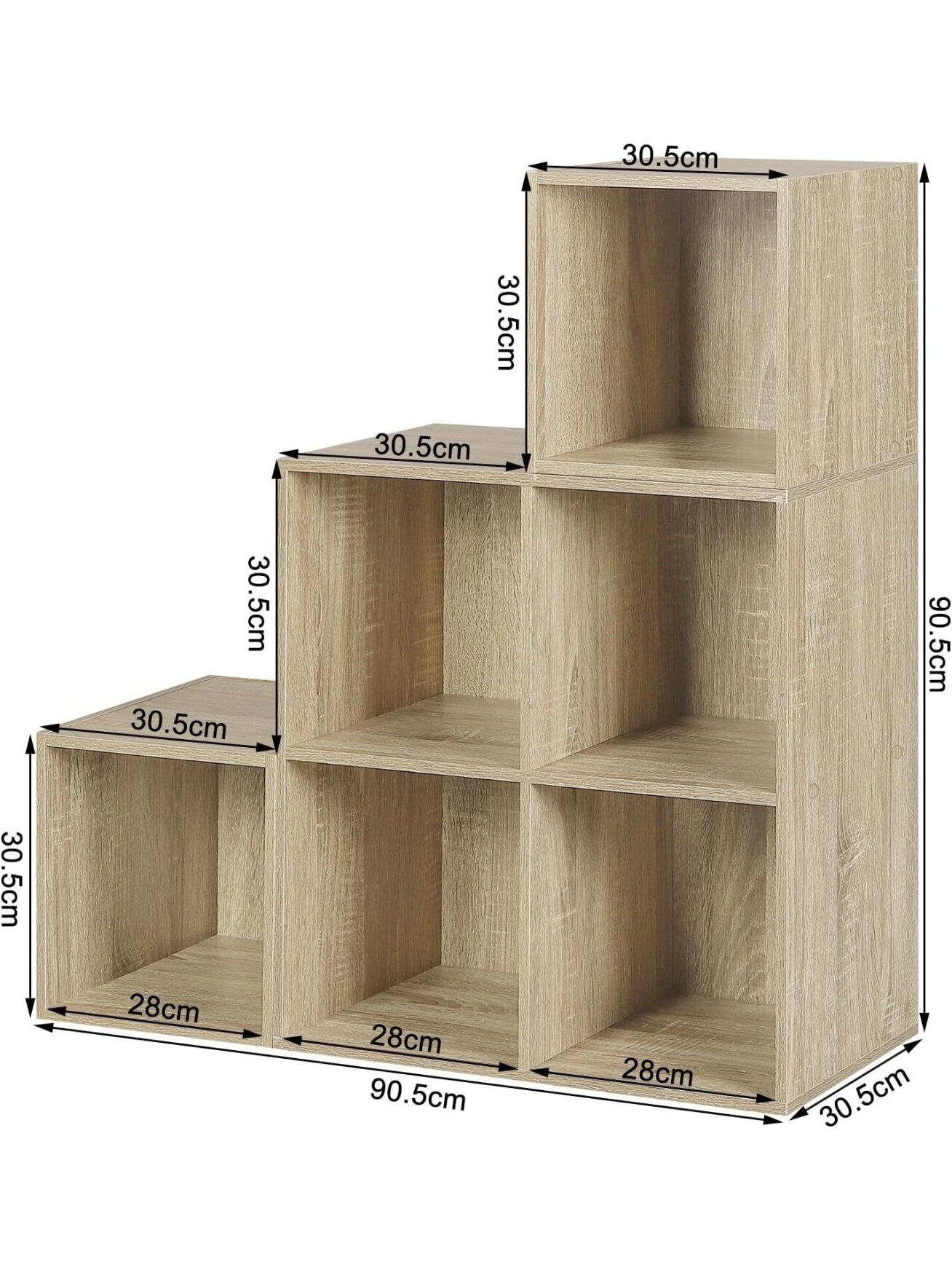 Books and toy storage shelf with 6 compartments, wooden cube storage unit, 90 × 90 × 30 cm, light oak color. 5
