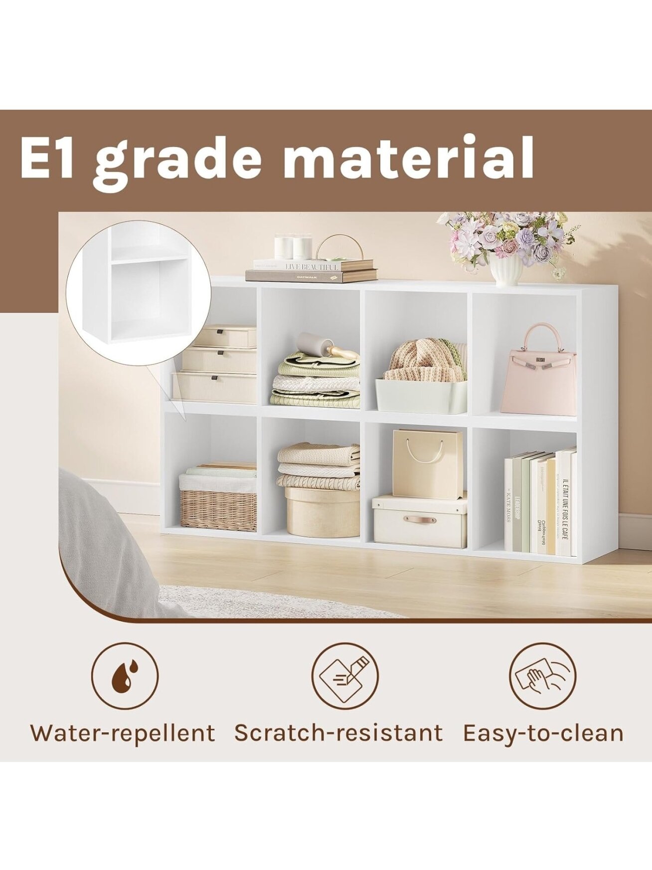 Bookshelf with 4 cube compartments, white. 6
