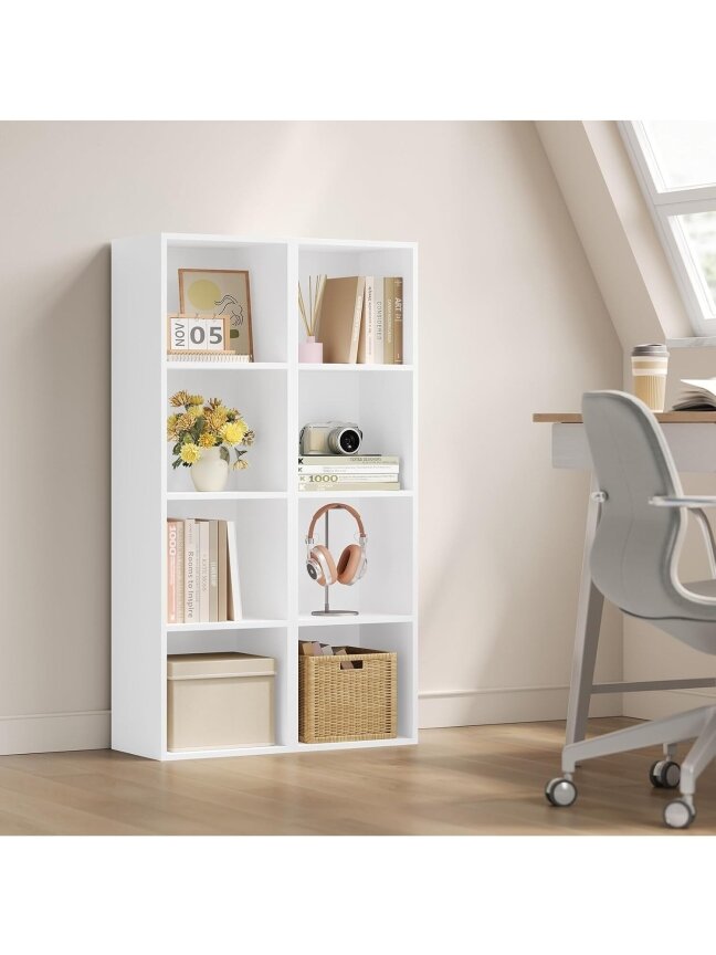Bookshelf with 4 cube compartments, white. 5