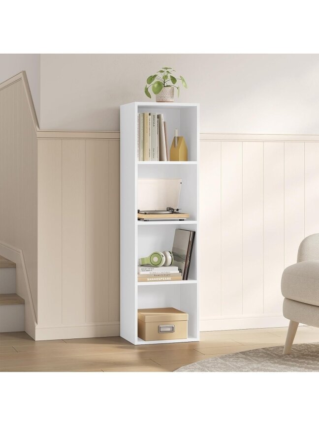 Bookshelf with 4 cube compartments, white. 3