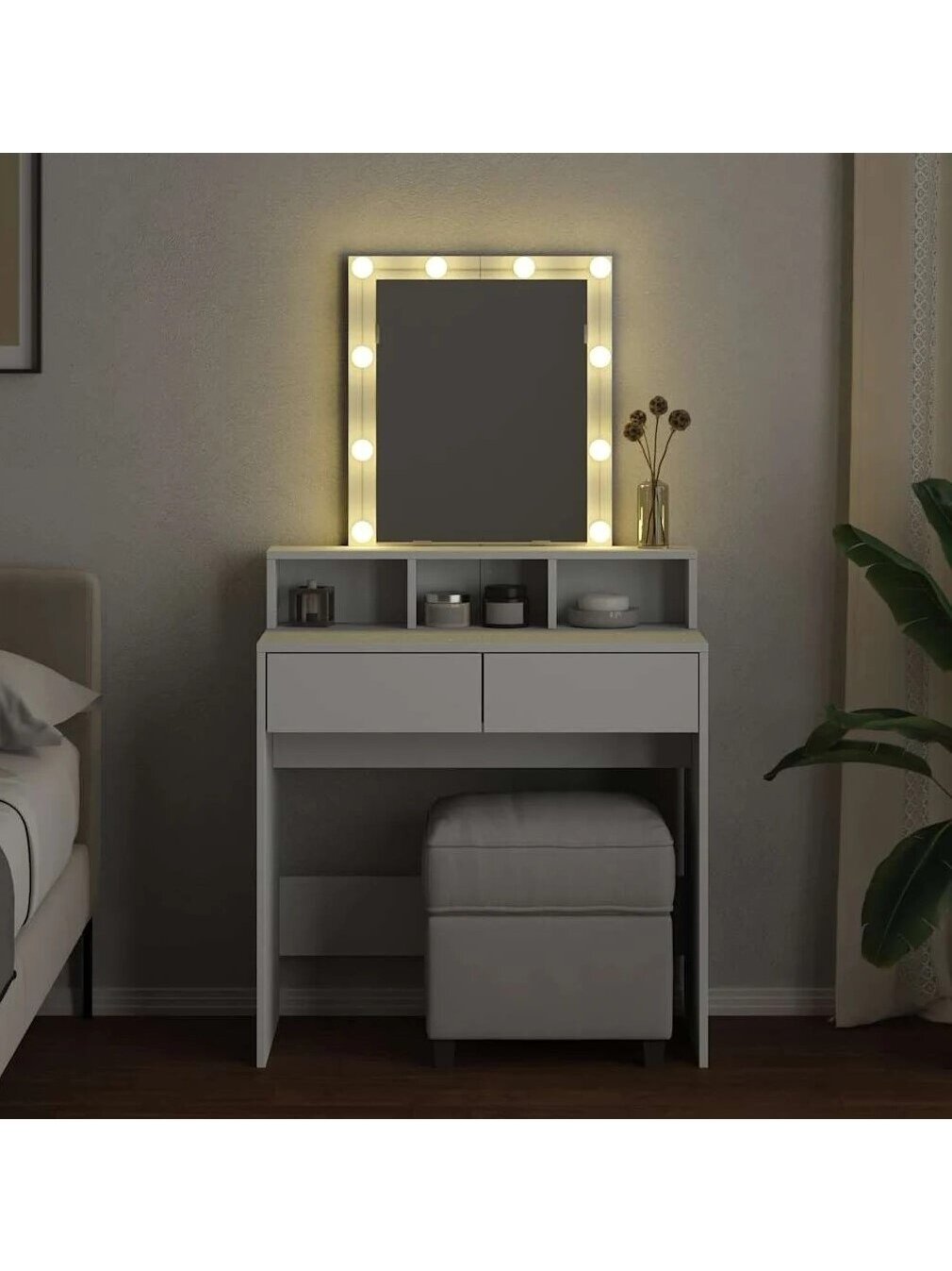 Vanity table with LED, white, 80 × 41 × 144.5 cm 2 Vanity table with LED, white, 80 × 41 × 144.5 cm 2