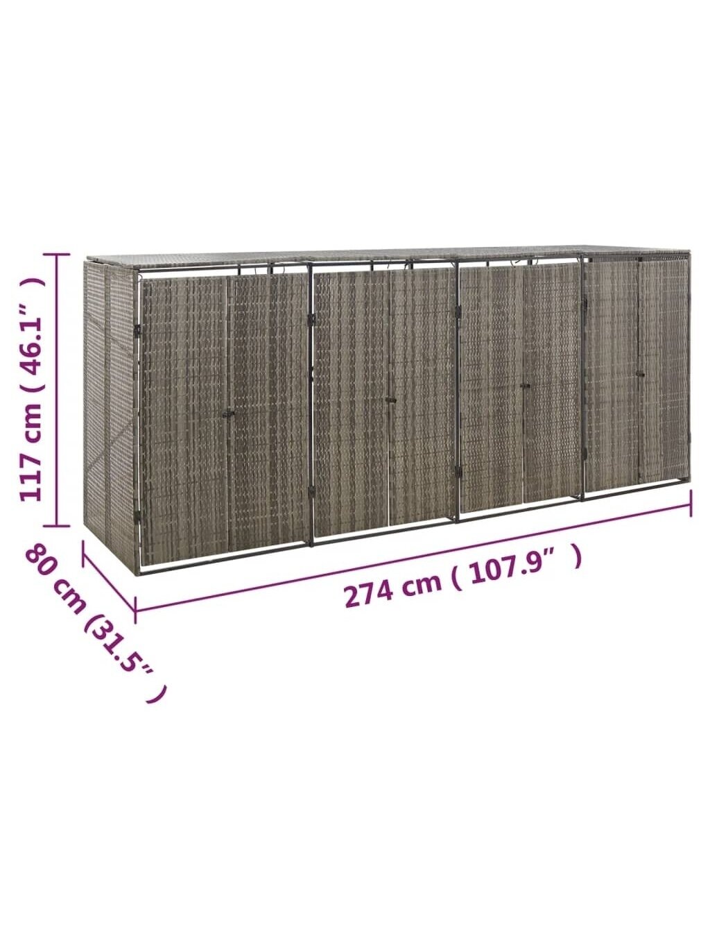 Container canopy, gray, 274×80×117 cm, rattan, four-seater 6 Container canopy, gray, 274×80×117 cm, rattan, four-seater 6