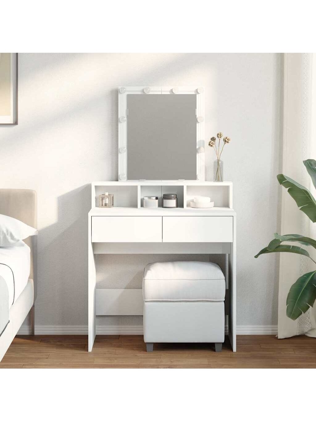 Kosmetinis staliukas su LED, baltos spalvos, 80x41x144,5cm