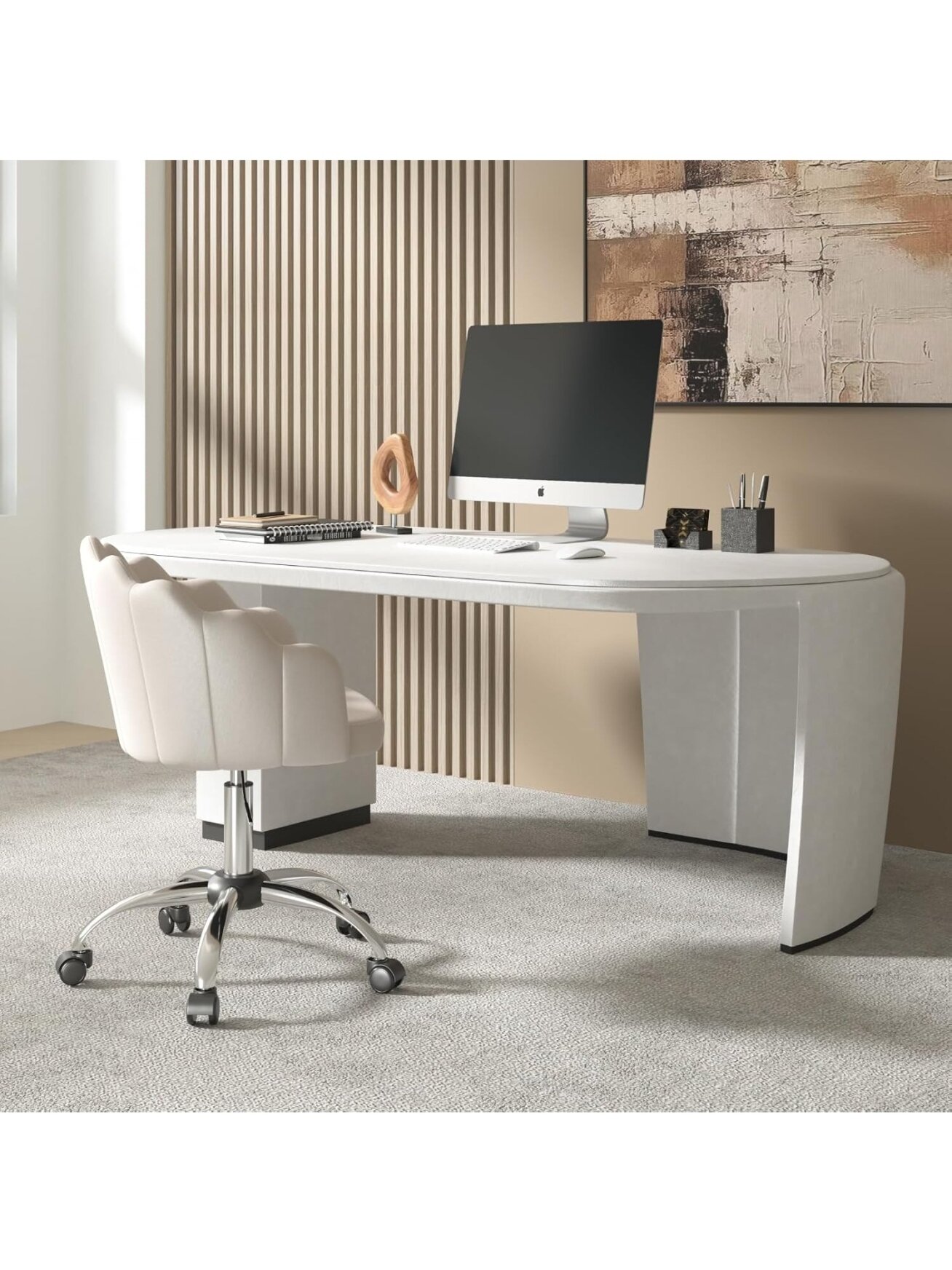 Cosmetic Chair, Ergonomic Velvet Chair with Petal-Shaped Backrest, Swivel Chair with Casters, Height Adjustable, Metal Frame 3 Cosmetic Chair, Ergonomic Velvet Chair with Petal-Shaped Backrest, Swivel Chair with Casters, Height Adjustable, Metal Frame 3