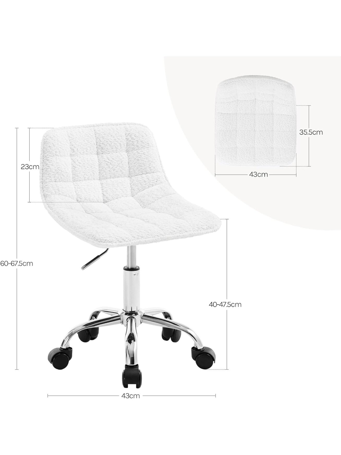 Dressing Stool with Wheels, 360° Swivel, Height Adjustable 2