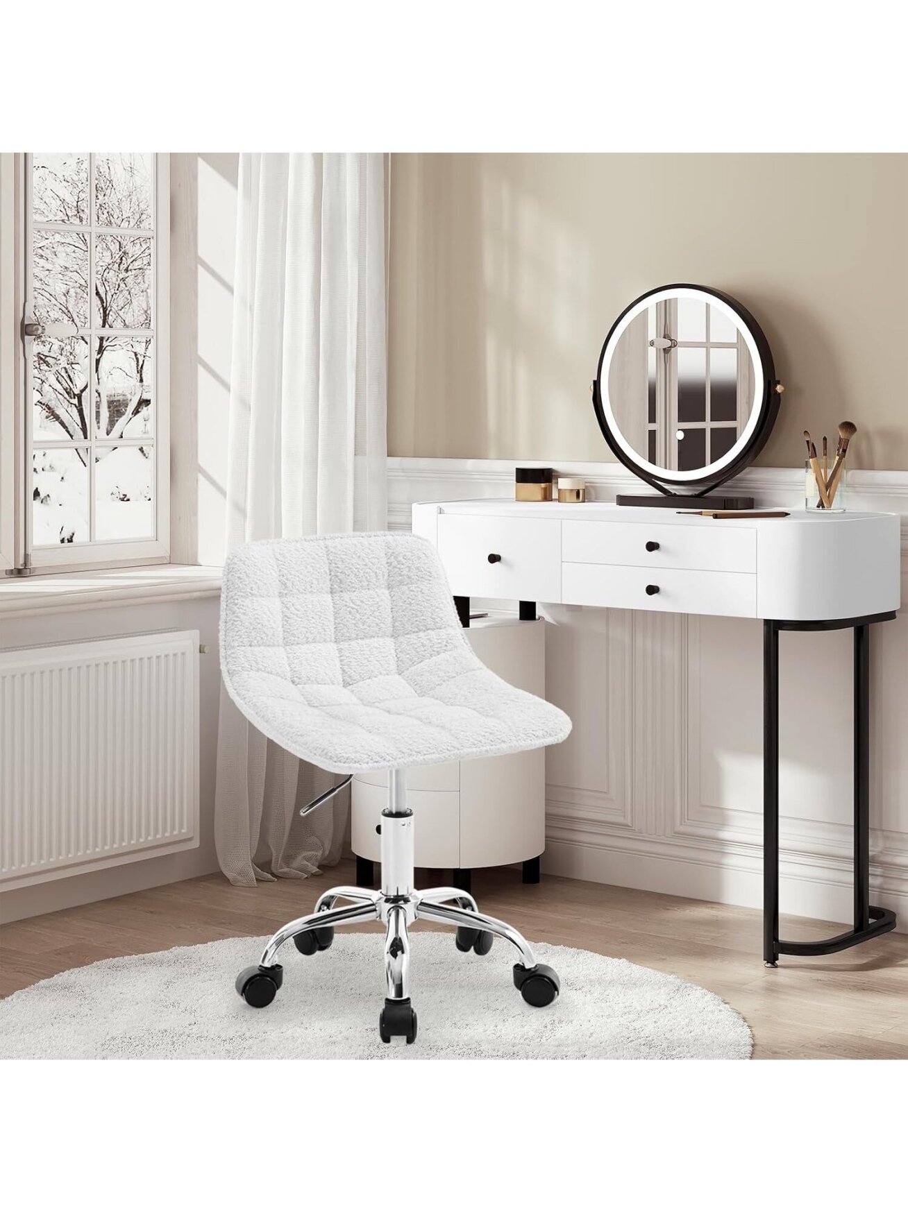 Dressing Stool with Wheels, 360° Swivel, Height Adjustable