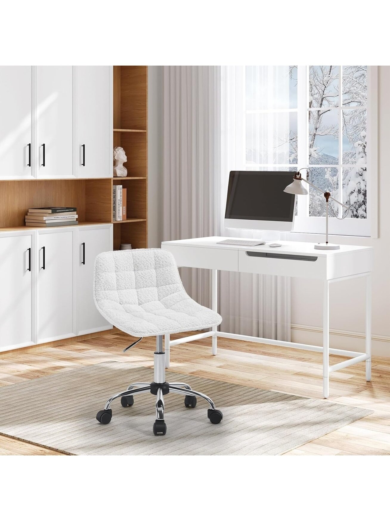 Dressing Stool with Wheels, 360° Swivel, Height Adjustable 5