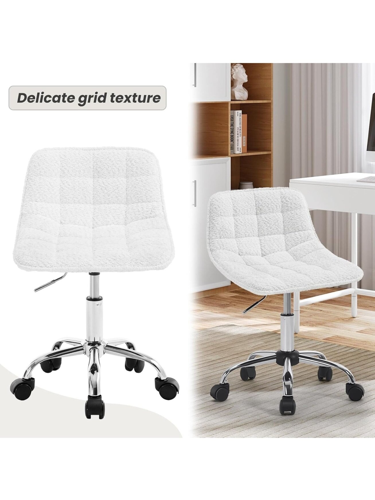 Dressing Stool with Wheels, 360° Swivel, Height Adjustable 6