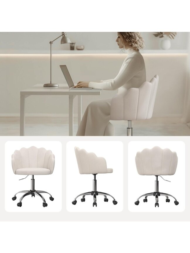 Cosmetic Chair, Ergonomic Velvet Chair with Petal-Shaped Backrest, Swivel Chair with Casters, Height Adjustable, Metal Frame 4 Cosmetic Chair, Ergonomic Velvet Chair with Petal-Shaped Backrest, Swivel Chair with Casters, Height Adjustable, Metal Frame 4