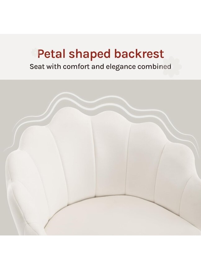 Cosmetic Chair, Ergonomic Velvet Chair with Petal-Shaped Backrest, Swivel Chair with Casters, Height Adjustable, Metal Frame 6
