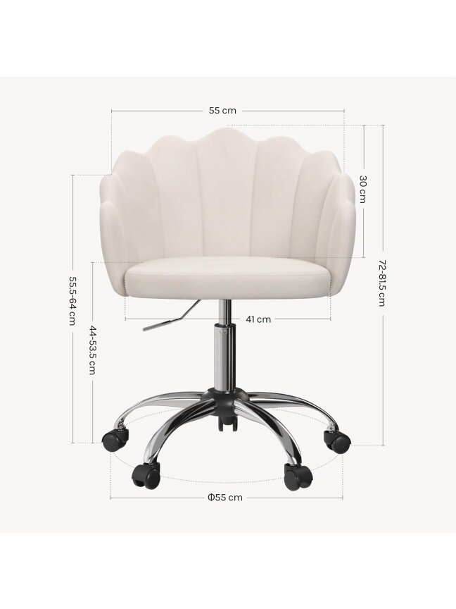 Cosmetic Chair, Ergonomic Velvet Chair with Petal-Shaped Backrest, Swivel Chair with Casters, Height Adjustable, Metal Frame 7 Cosmetic Chair, Ergonomic Velvet Chair with Petal-Shaped Backrest, Swivel Chair with Casters, Height Adjustable, Metal Frame 7