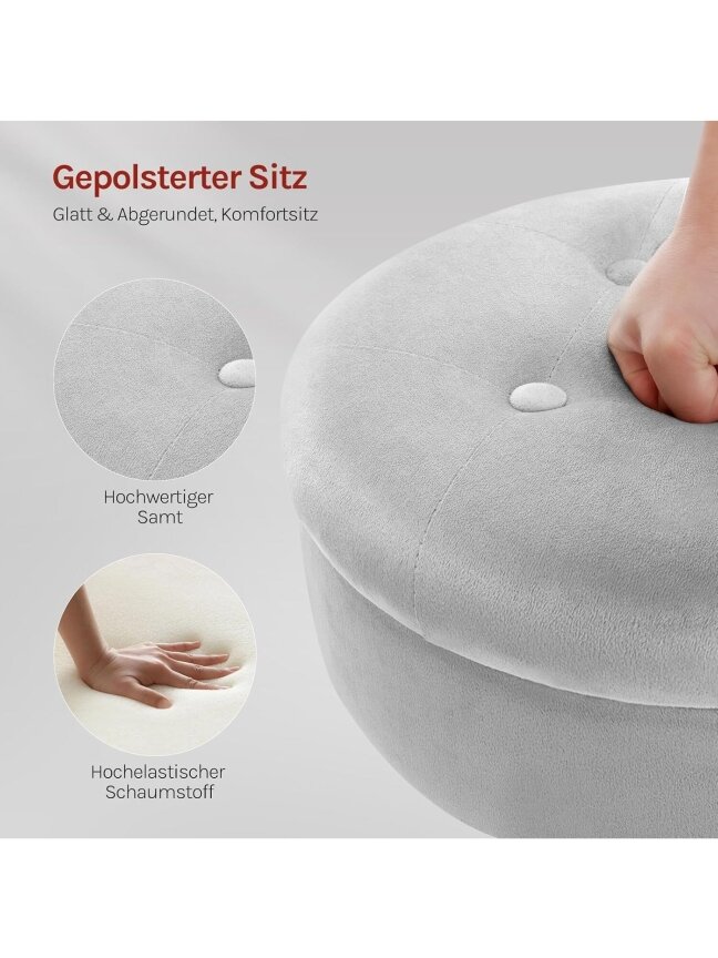 Dressing Table Stool with Storage, Velvet Upholstery, Height Adjustable (50–66.5 cm), 360° Swivel. 7