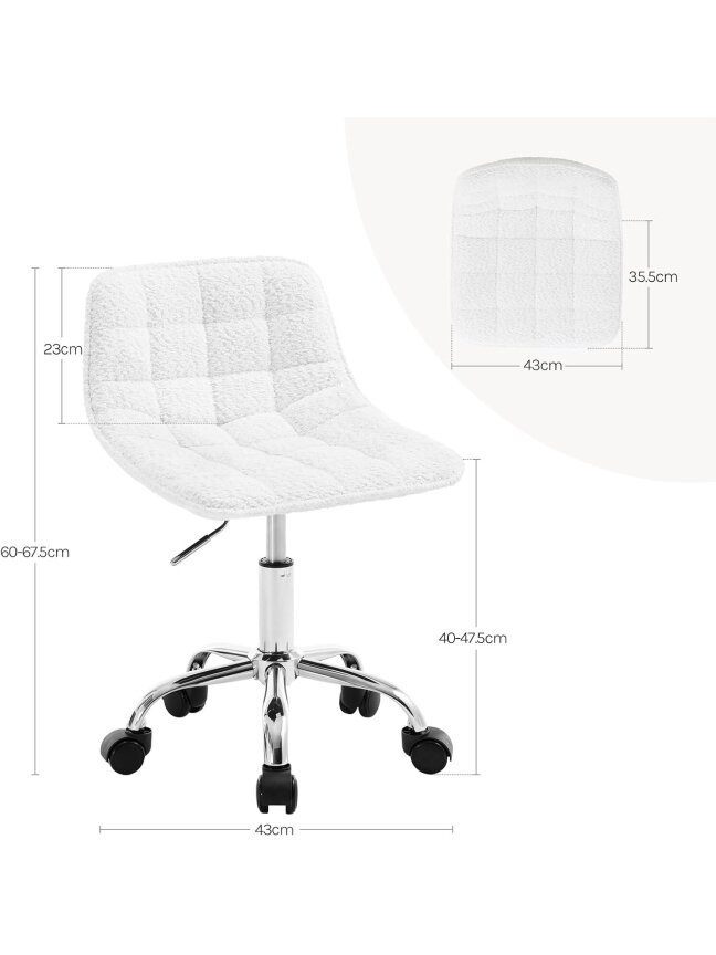 Dressing Stool with Wheels, 360° Swivel, Height Adjustable 2