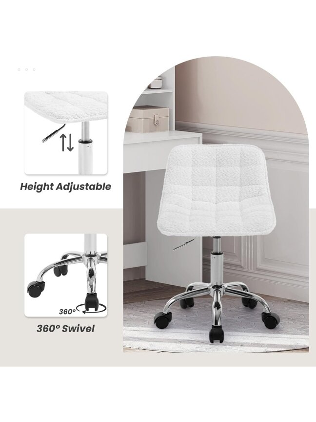 Dressing Stool with Wheels, 360° Swivel, Height Adjustable 3