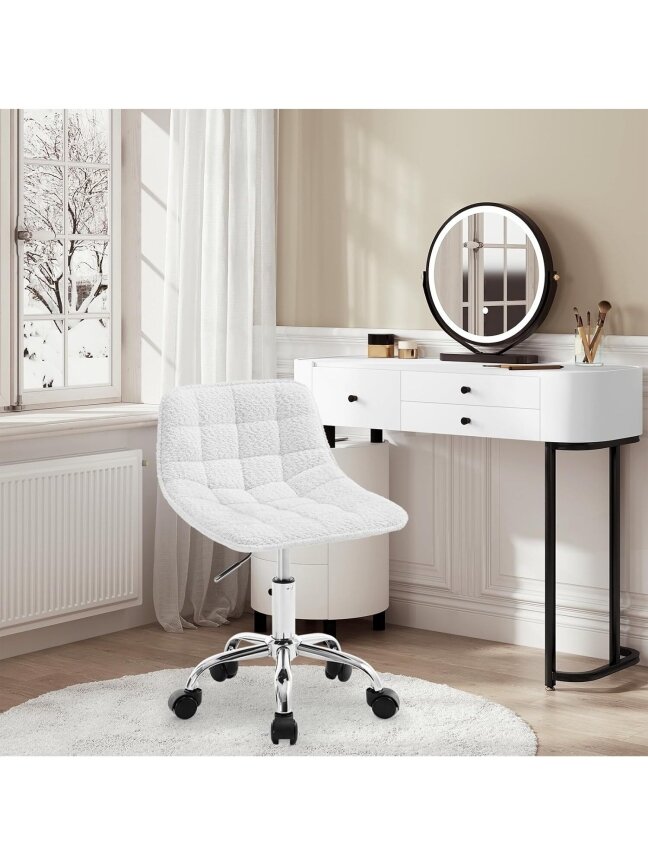 Dressing Stool with Wheels, 360° Swivel, Height Adjustable