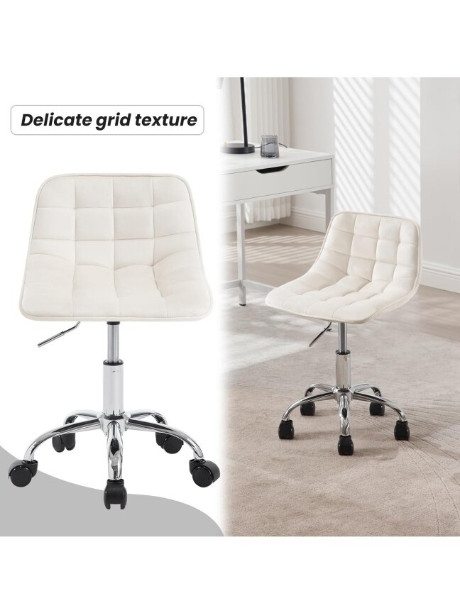 Makeup Stool with Wheels, 360° Swivel, Height Adjustable, Velvet Upholstery. 7 Makeup Stool with Wheels, 360° Swivel, Height Adjustable, Velvet Upholstery. 7