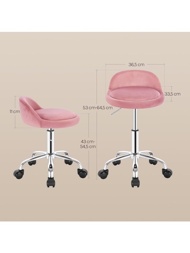Height-adjustable salon stool with wheels, velvet upholstery, 360° swivel 2