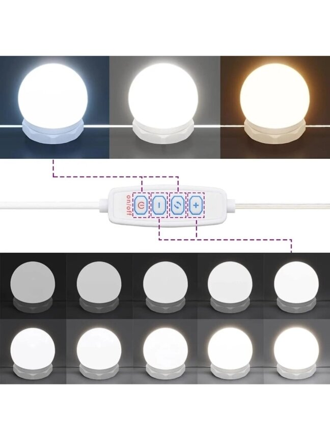 Косметический столик с LED-подсветкой, белый, 60×40×140 см, глянцевый 9