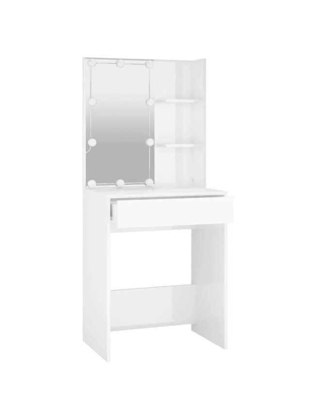 Косметический столик с LED-подсветкой, белый, 60×40×140 см, глянцевый 2