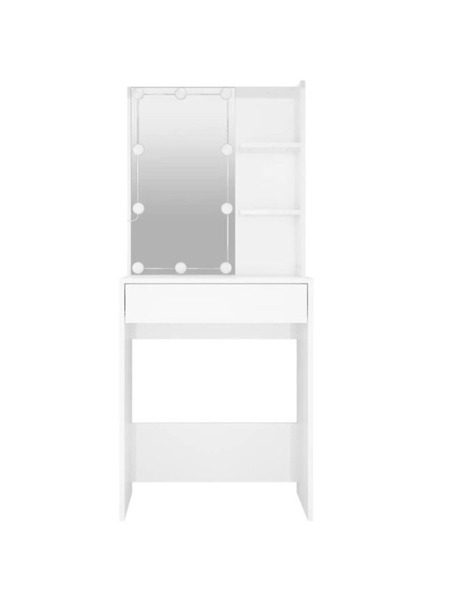 Косметический столик с LED-подсветкой, белый, 60×40×140 см, глянцевый 3