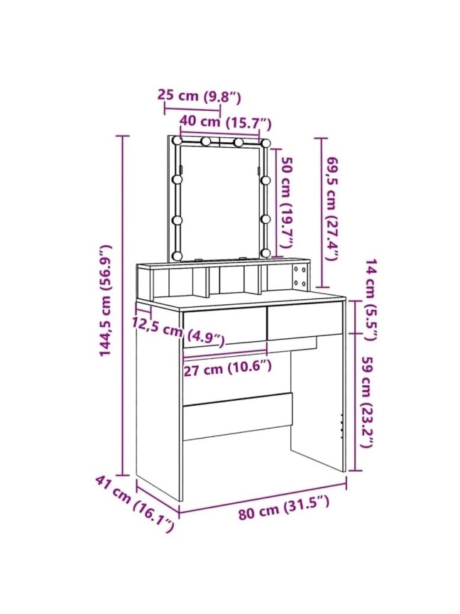 Vanity table with LED, white, 80 × 41 × 144.5 cm 14 Vanity table with LED, white, 80 × 41 × 144.5 cm 14