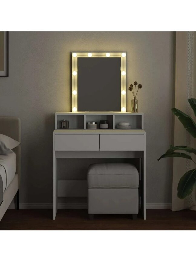 Vanity table with LED, white, 80 × 41 × 144.5 cm 2 Vanity table with LED, white, 80 × 41 × 144.5 cm 2