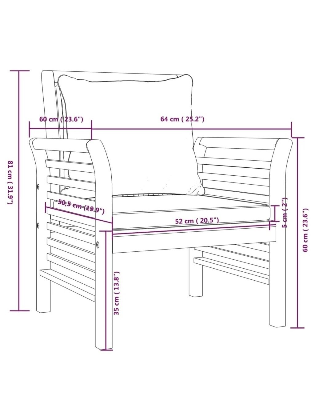 Armchairs with Dark Grey Cushions, 2 pcs, Acacia Wood 8 Armchairs with Dark Grey Cushions, 2 pcs, Acacia Wood 8